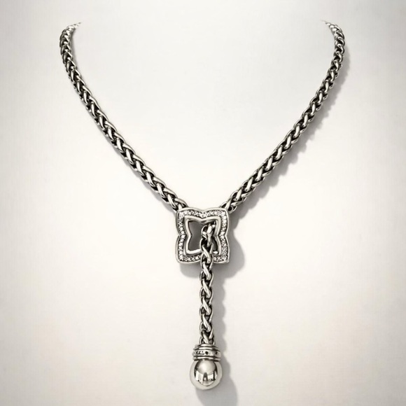 David Yurman Diamond&Sterling Quatrefoil Lavalier Necklace 19” EUC